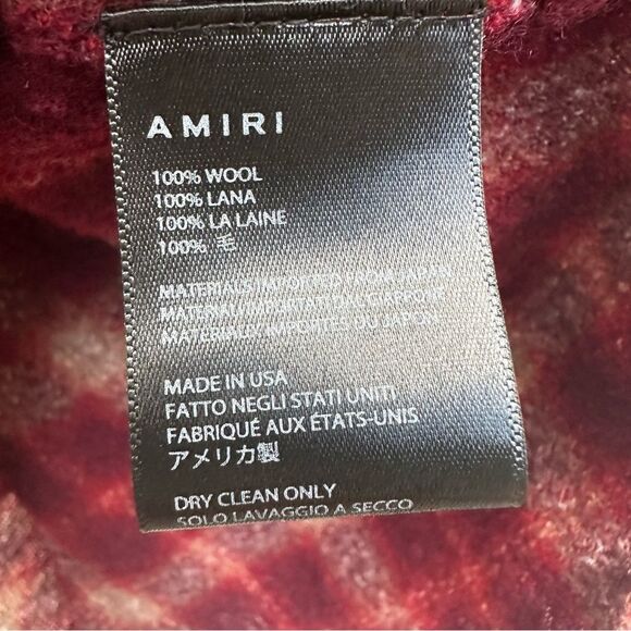 AMIRI Shirt Men Small Button Down Wool Flannel Cherub Plaid Burgundy Fall Logo - Picture 11 of 11